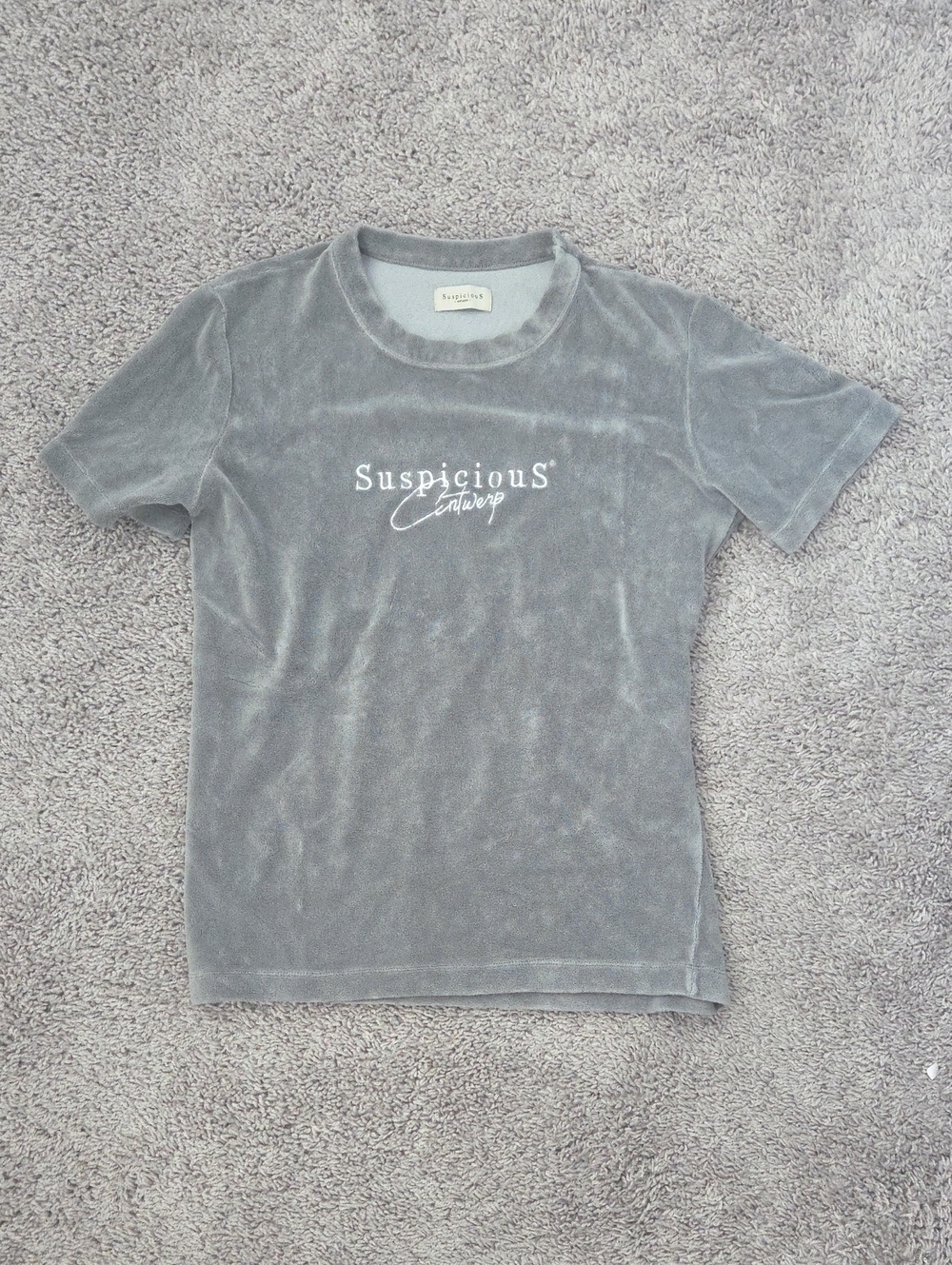 Suspicious Script towel Tee - Grey